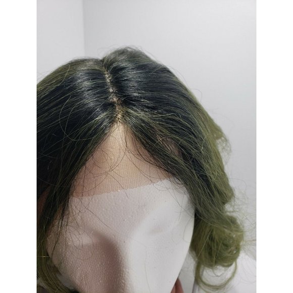 Janet Collection Olive Green Human Hair Blend 6" Deep Center Part Lace Front Wig - Picture 5 of 11